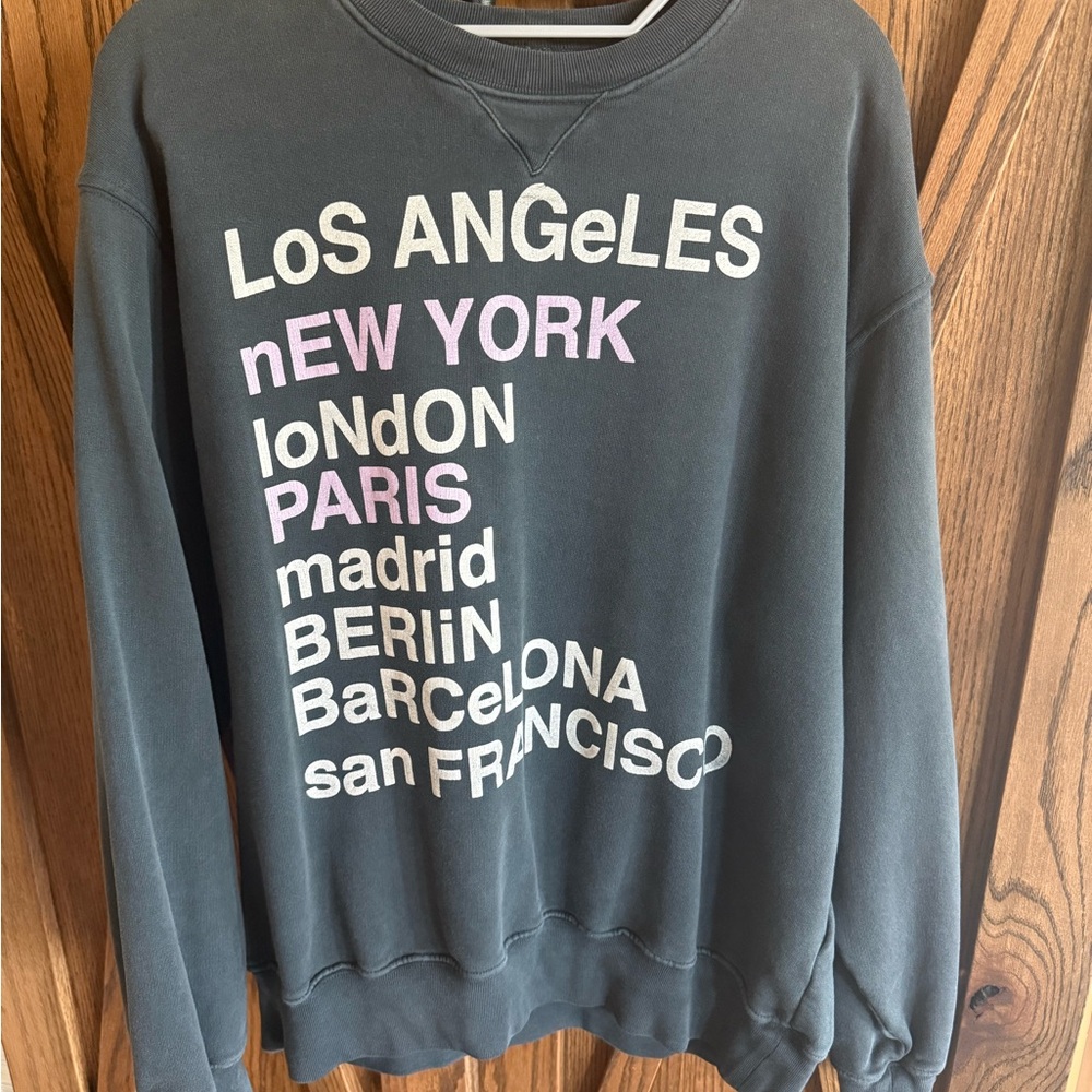 Anine Bing Gray Crewneck Sweater with City Typography